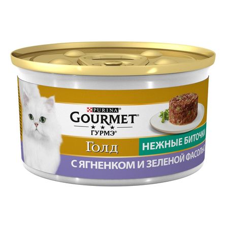 Gourmet Gold Кусочки филе в паштете для взрослых кошек (с ягненком и фасолью), 85 гр - фото 1