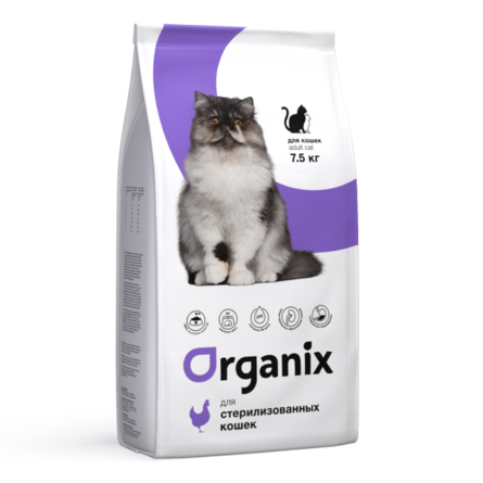 ORGANIX Cat sterilized Сухой корм для стерилизованных кошек с курицей, 7,5 кг