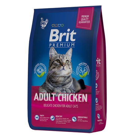 Brit Premium Adult Сухой корм для кошек, курица, 8 кг - фото 1