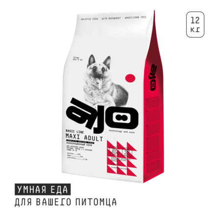 AJO Dog Maxi Adult Сухой корм с гречкой для взрослых собак крупных пород, 12 кг - фото 1
