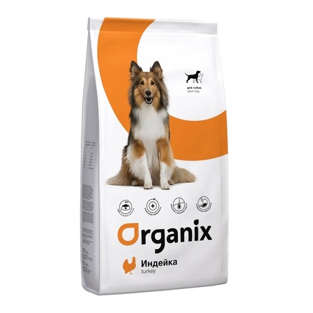 ORGANIX Adult Dog Сухой корм для взрослых собак всех пород с чувствительным пищеварением с индейкой, 18 кг