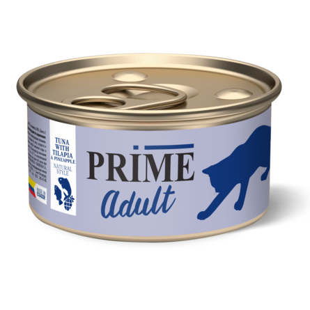 PRIME Консервированный корм для кошек, тунец с тилапией и ананасом в собственном соку , 85 гр - фото 1