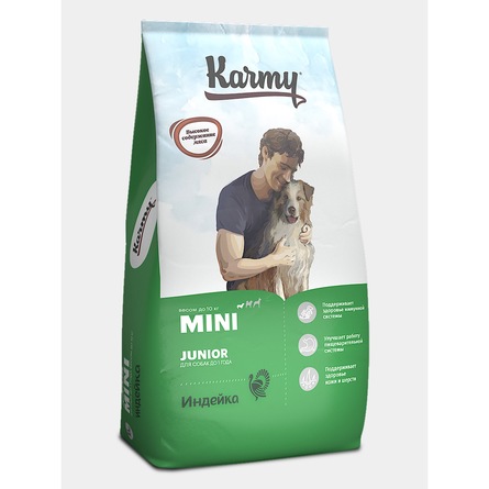 Karmy Junior Mini Полнорационный сухой корм для щенков мелких пород в возрасте до 1 года, с индейкой, 10 кг - фото 1