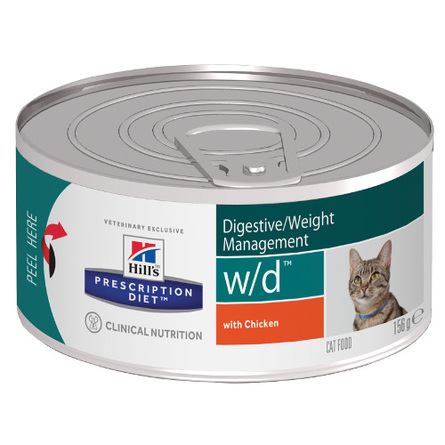 Hill's Prescription Diet w/d Digestive/Weight Management Влажный лечебный корм для кошек при проблемах с весом (с курицей), 156 гр - фото 1