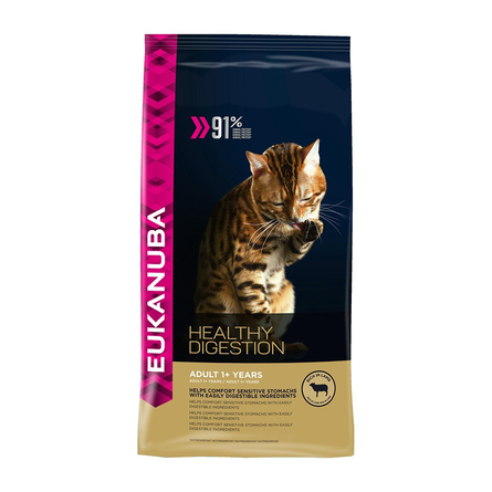 Eukanuba Cat Adult Сухой корм для взрослых кошек с чувствительным пищеварением (с ягненком и печенью) – интернет-магазин Ле’Муррр