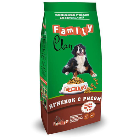 Clan Family Сухой гипоаллергенный корм для взрослых собак всех пород (с ягненком и рисом), 15 кг