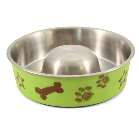 Triol Slow Feed Косточка Миска для собак, зелёная с рисунком, металл