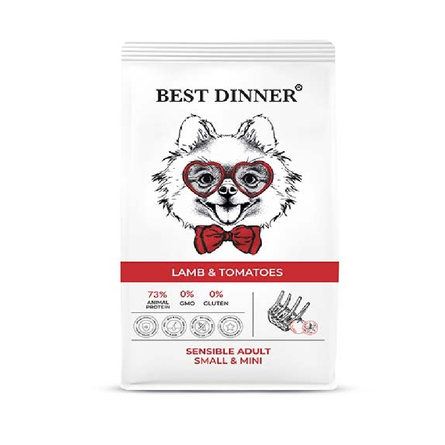 Best Dinner Сухой корм с ягненком и томатами для собак мелких пород с чувствительным пищеварением, 3 кг - фото 1