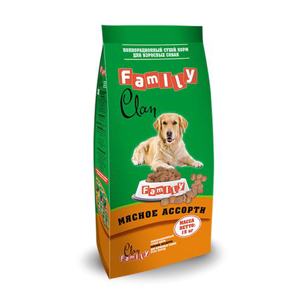 Clan Family Сухой корм для взрослых собак всех пород (с мясным ассорти), 15 кг - фото 1