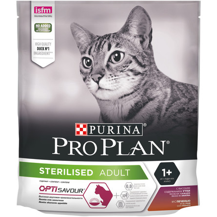 Pro Plan Sterilised OptiSavour Сухой корм для взрослых кастрированных/стерилизованных кошек (с уткой и печенью) - фото 1