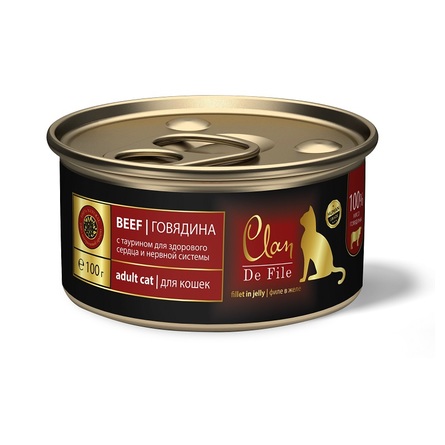 Купить Clan De File Говядина в желе с таурином и оливковым маслом для взрослых кошек, 100 гр за 161.00 ₽