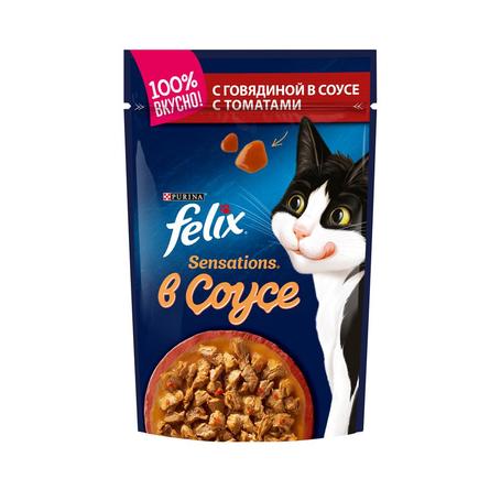 Felix Sensations Кусочки паштета в соусе для взрослых кошек (с говядиной и томатами), 85 гр - фото 1