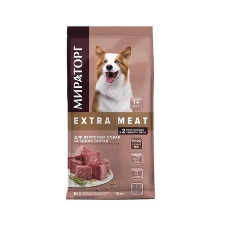 Купить Мираторг EXTRA MEAT Сухой корм для собак средних пород от 1 года, говядина Black Angus, 10 кг за 3975.00 ₽
