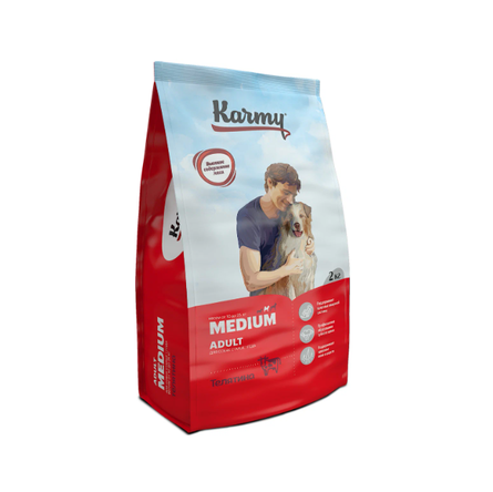 Karmy Adult Medium Сухой корм для собак средних пород 10-25кг, телятина, 2 кг - фото 1