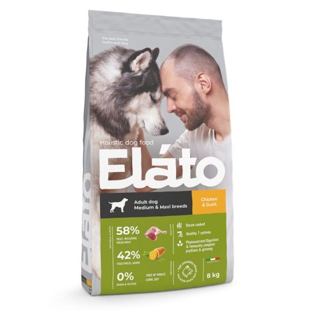 Elato Holistic Adult Medium&Maxi Сухой корм для собак средних и крупных пород, курица с уткой, 8кг , 8 кг - фото 1