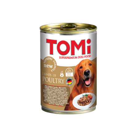 ToMi Кусочки паштета в соусе для взрослых собак всех пород (три вида птицы), 400 гр