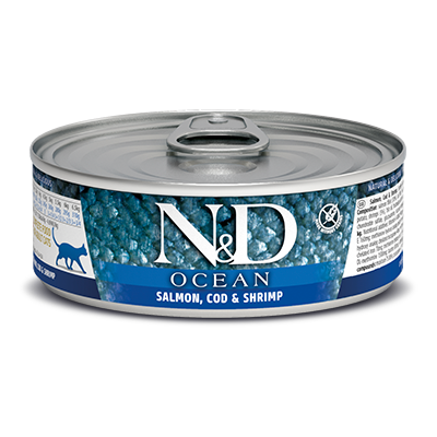 Farmina N&D OCEAN Полнорационный влажный корм для взрослых кошек (лосось с треской и креветками), 80 гр - фото 1