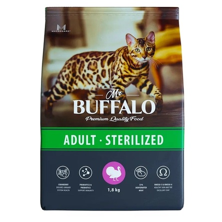 Mr.Buffalo STERILIZED Сухой корм для кошек, индейка, 1,8 кг - фото 1