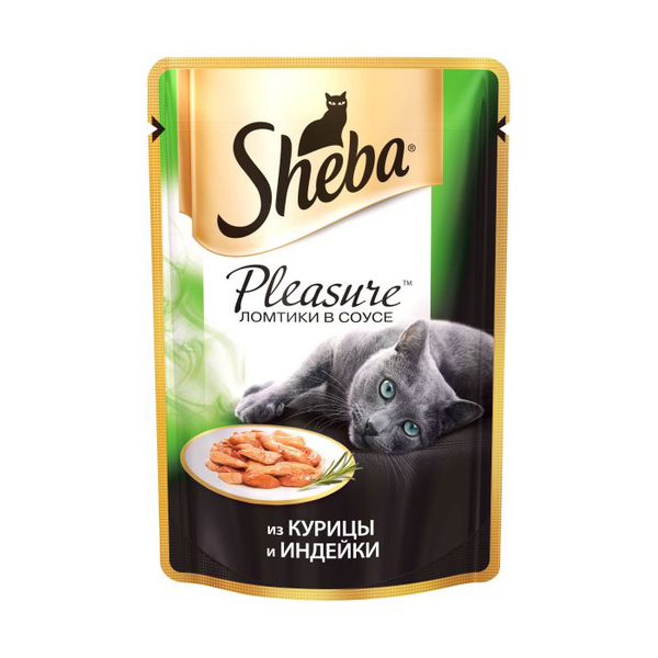 Sheba Pleasure Кусочки паштета в соусе для взрослых кошек (с курицей и индейкой)