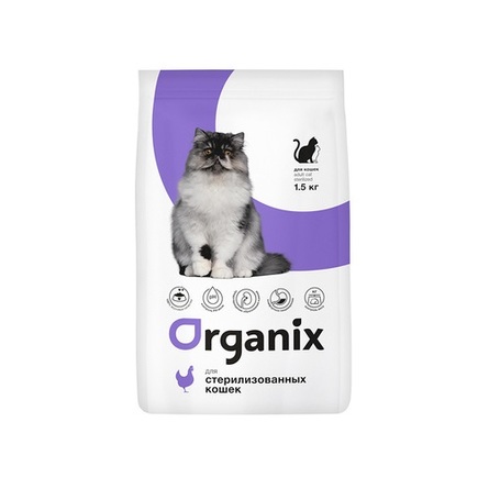 ORGANIX Cat sterilized Сухой корм для стерилизованных кошек с курицей, 1,5 кг - фото 1