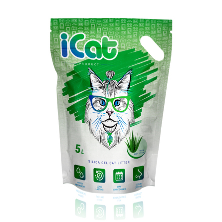  iCAT Aloe Силикагелевый наполнитель для кошачьего туалета (с ароматом алоэ вера), 5 л