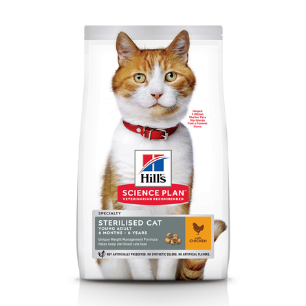 Hill's Science Plan Sterilised Cat Сухой корм для взрослых стерилизованных кошек и кастрированных котов (с курицей), 1,5 кг 