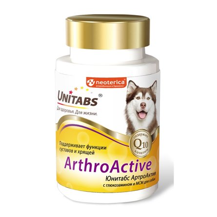 UNITABS ArthroАctive Комплекс витаминов для взрослых собак для связок и суставов (с глюкозамином), 100 таблеток, 200 гр