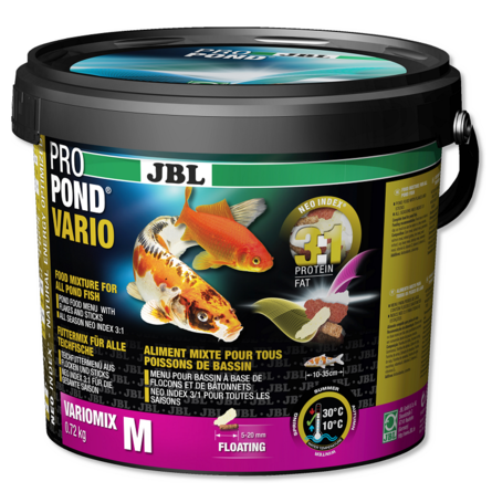 JBL ProPond Vario M Основной корм в форме плавающих палочек и хлопьев для прудовых рыб среднего размера, 720 гр - фото 1