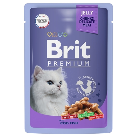Brit Premium Пауч треска в желе для взрослых кошек, 85 гр - фото 1