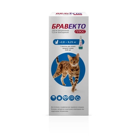 Бравекто Плюс Капли для кошек 250 мг, 0,89 мл