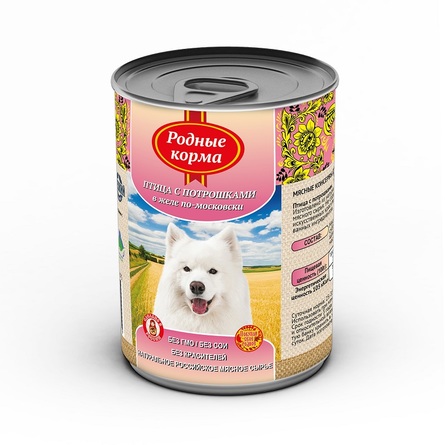 РОДНЫЕ КОРМА консервы для собак (птица с потрошками в желе по-московски), 410 гр - фото 1