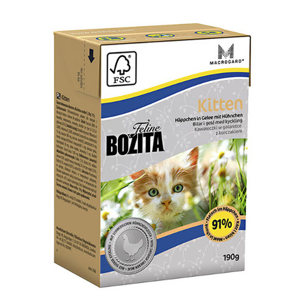 Bozita Feline Funktion Kitten Кусочки паштета в желе для котят, беременных и кормящих кошек (с курицей), 190 гр - фото 1