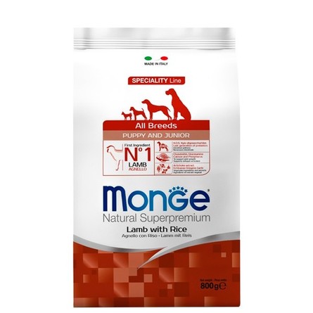Monge Dog Speciality Line Puppy & Junior Сухой корм для щенков всех пород, с ягненком и рисом, 800 г, 800 г - фото 1