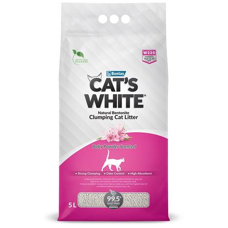 CAT'S WHITE Baby Powder Комкующийся наполнитель для кошек, с ароматом детской присыпки, 4,3 кг - фото 1