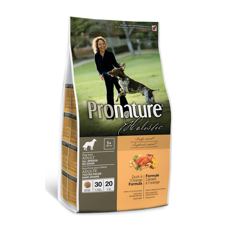 Pronature Holistic Adult All Breeds Беззерновой сухой корм для взрослых собак всех пород (с уткой и апельсином), 2,72 кг - фото 1