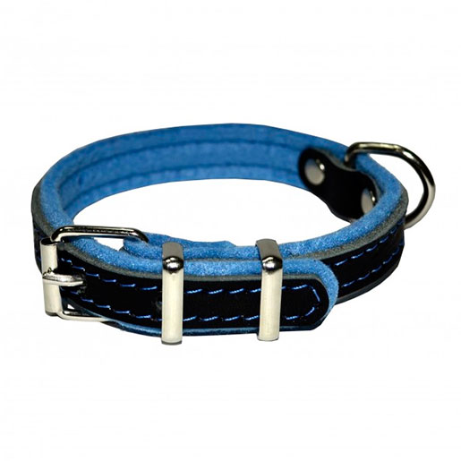 Аркон Ошейник для собак "Фетр", декоративная строчка, ширина 1,6 см, длина 26-34 см, черный/голубой
