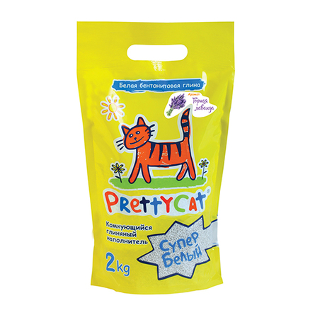 PrettyCat Супер белый комкующийся наполнитель для кошачьих туалетов (с лавандой), 2 кг