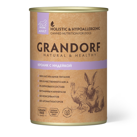 GRANDORF Консервы для собак Кролик c Индейкой, 400 гр - фото 1