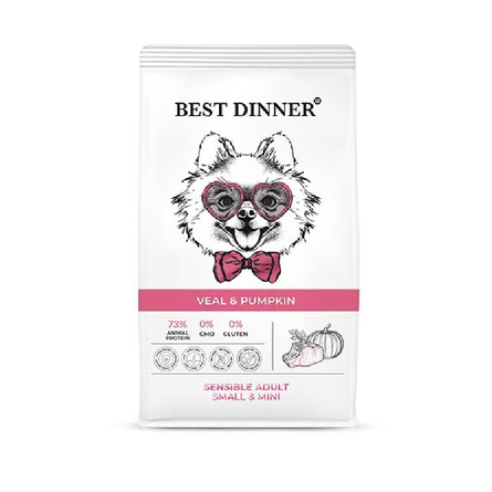 Best Dinner Сухой корм с телятиной и тыквой для мелких пород собак с чувствительным пищеварением, 3 кг – интернет-магазин Ле’Муррр