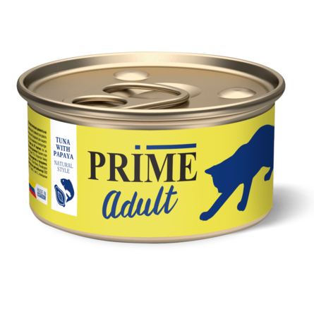 PRIME Консервированный корм для кошек, тунец с папайей в собственном соку , 85 гр - фото 1