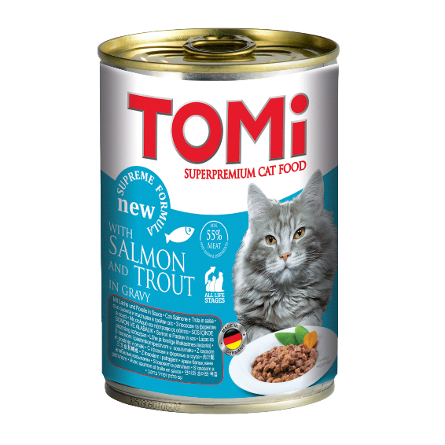 ToMi Кусочки паштета в соусе для взрослых кошек (с лососем и форелью), 400 гр