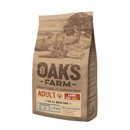 Oaks Farm Grain Free Adult All Breeds беззерновой сухой корм для взрослых собак всех пород (ягненок), 12 кг - фото 1