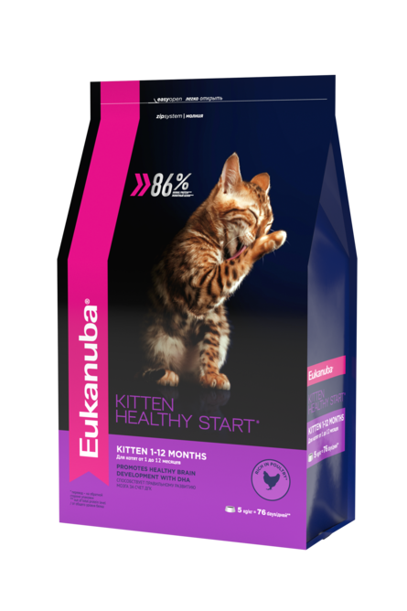 Eukanuba Kitten Healthy Start Сухой корм для котят, беременных и кормящих кошек (с курицей), 400 гр - фото 1