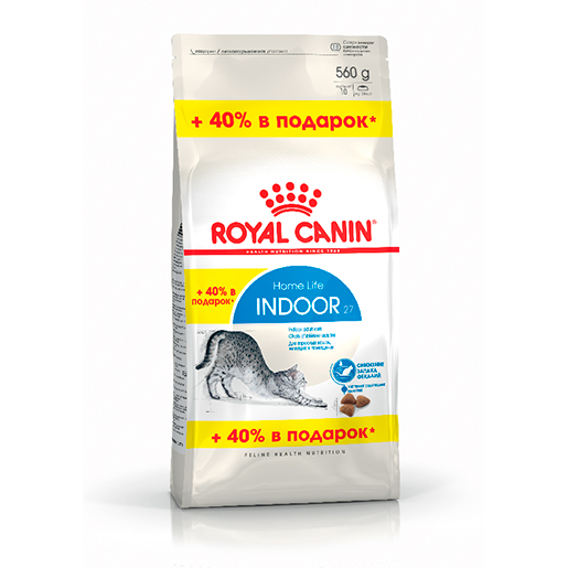 Увеличенная упаковка Royal Canin Indoor Облегченный сухой корм для взрослых домашних и малоактивных кошек (400 гр + 160 гр)
