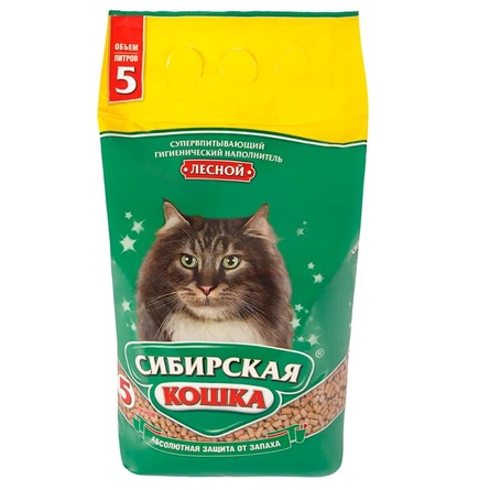 Сибирская кошка Наполнитель древесный, лесной , 5 л