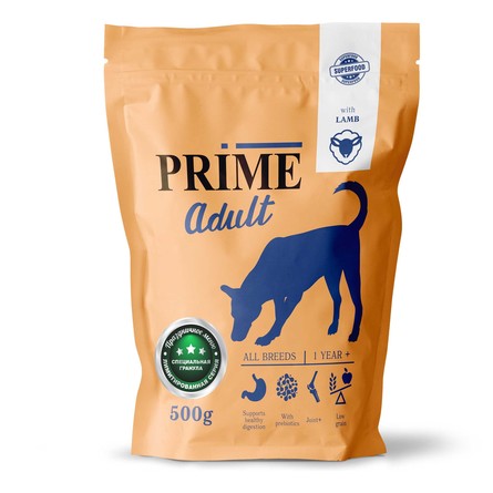 ПМ PRIME ADULT сухой корм для собак ВСЕХ пород с 12 мес, ягненок, 500 гр