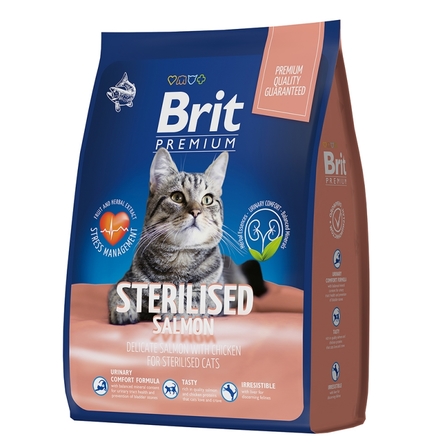 Brit Premium Sterilised Корм для стерилизованных кошек, лосось с курицей, 2 кг - фото 1