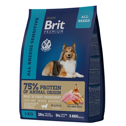 Brit Premium Sensitive Корм для собак чувствительным пищеварением, ягненок с индейкой, 3кг - фото 1