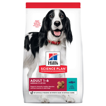 Hill's Science Plan Сухой корм для взрослых собак средних пород для поддержания иммунитета, с тунцом и рисом, 12 кг - фото 1