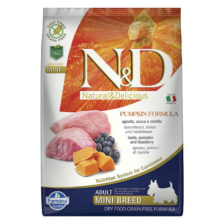 Farmina N&D Dog GF Pumpkin Lamb & Blueberry Adult Mini Сухой беззерновой корм для взрослых собак мини-пород (с ягненком, тыквой и черникой), 7 кг - фото 1